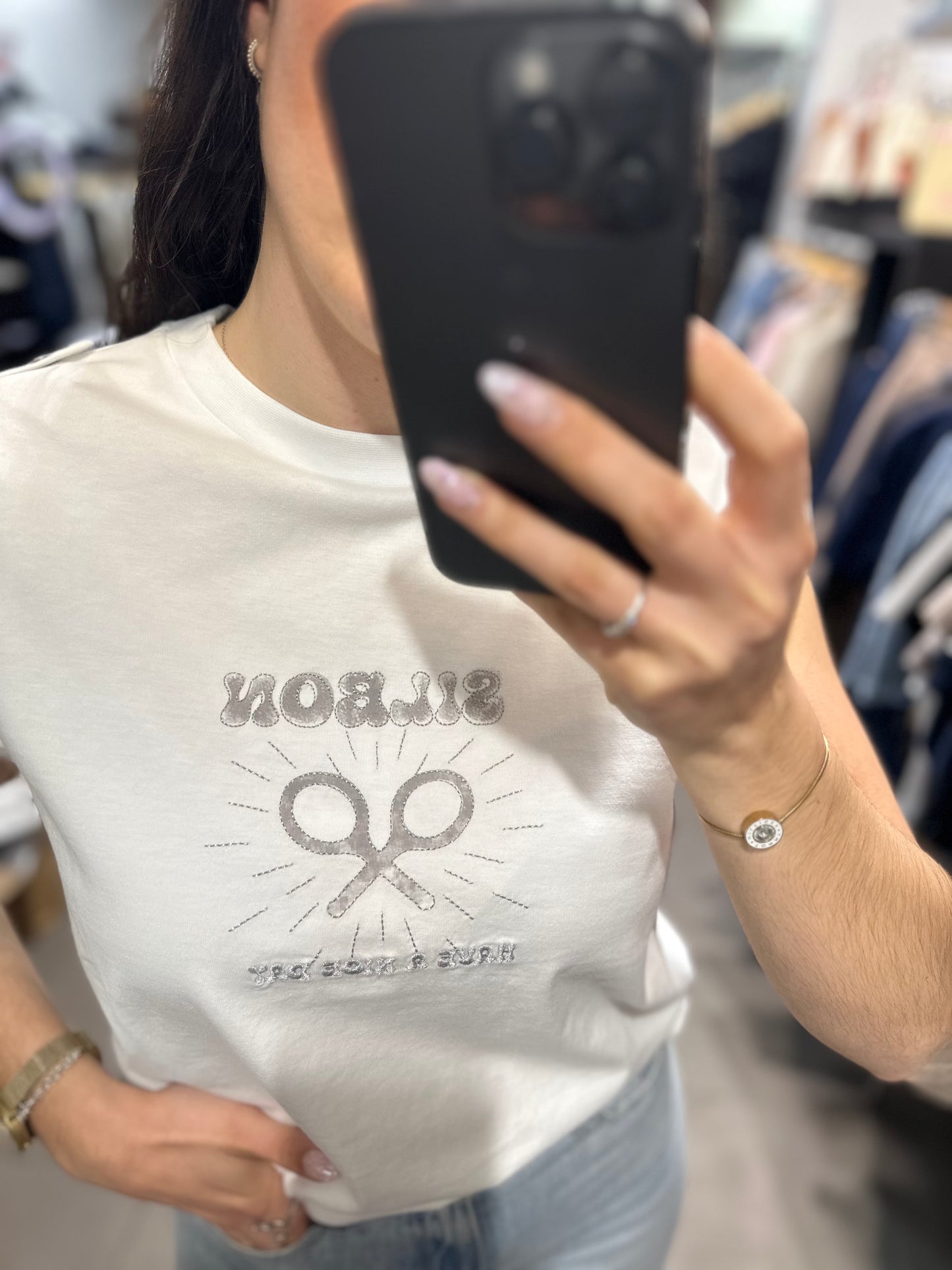 Camiseta Silbon blanca logo sun con botones en la manga