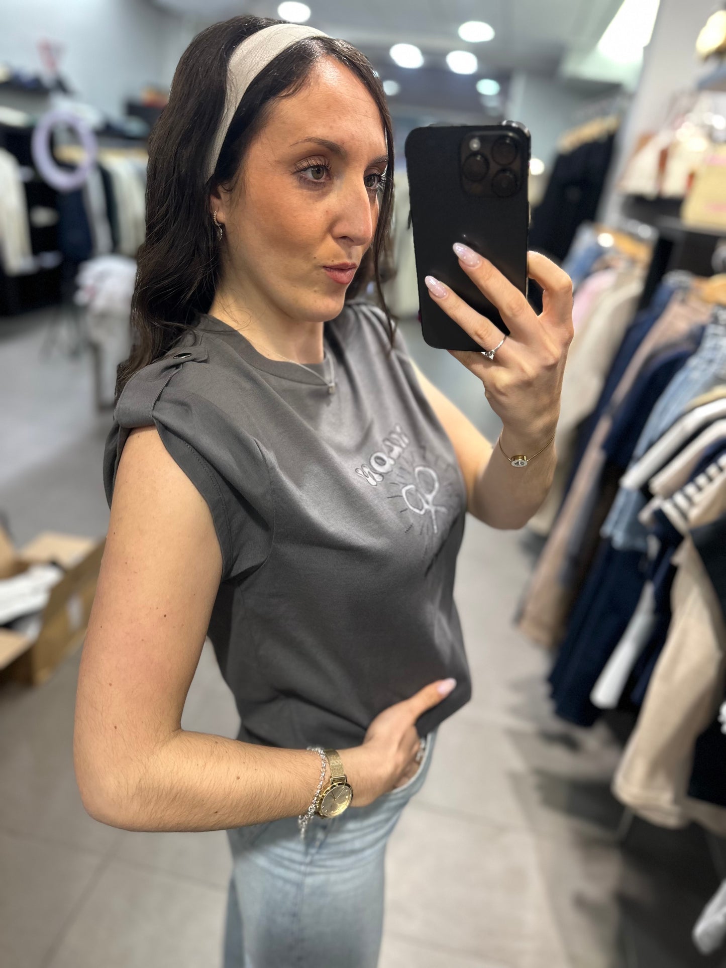 Camiseta Silbon gris oscura logo sun con botones en la manga