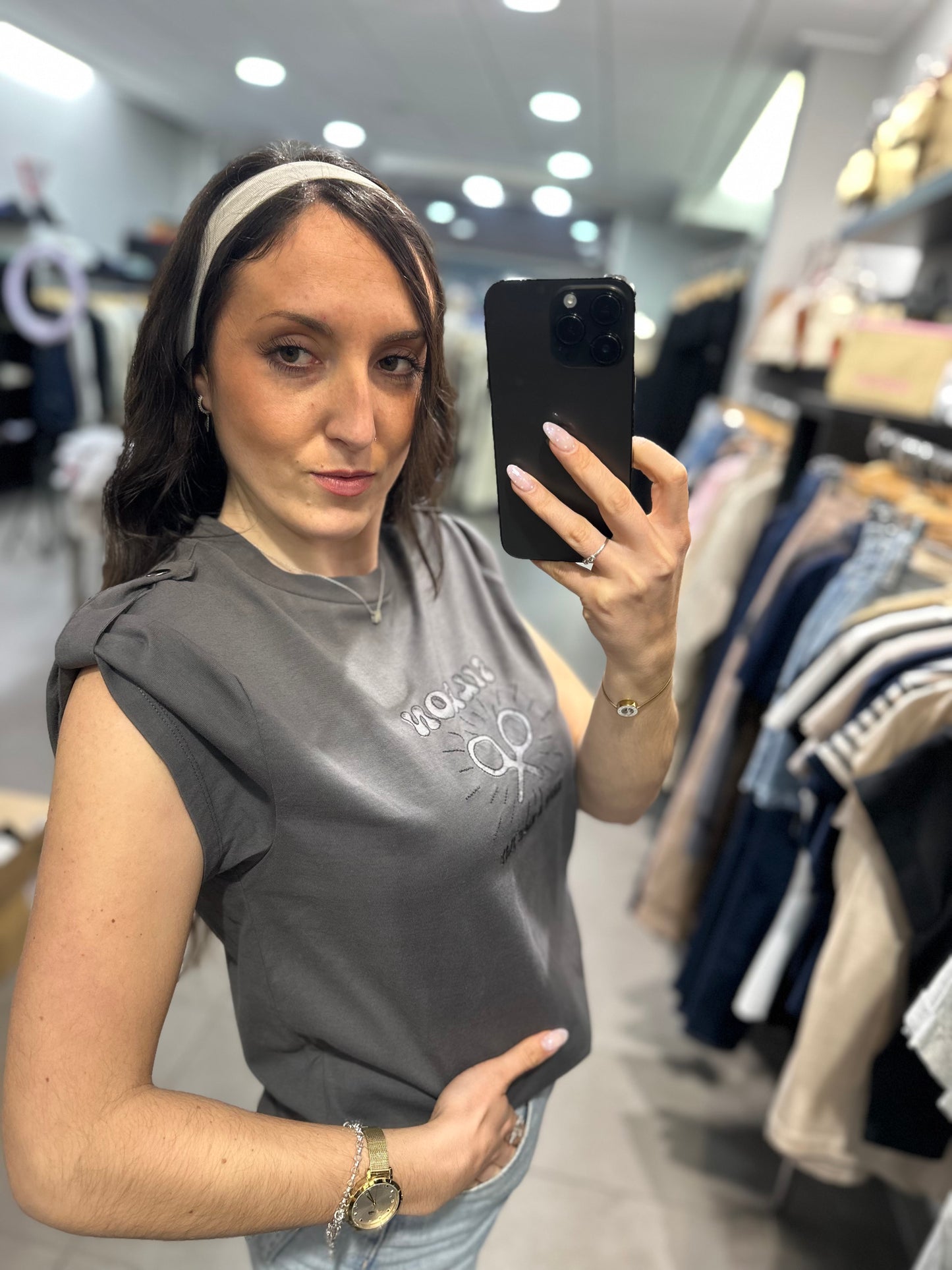 Camiseta Silbon gris oscura logo sun con botones en la manga