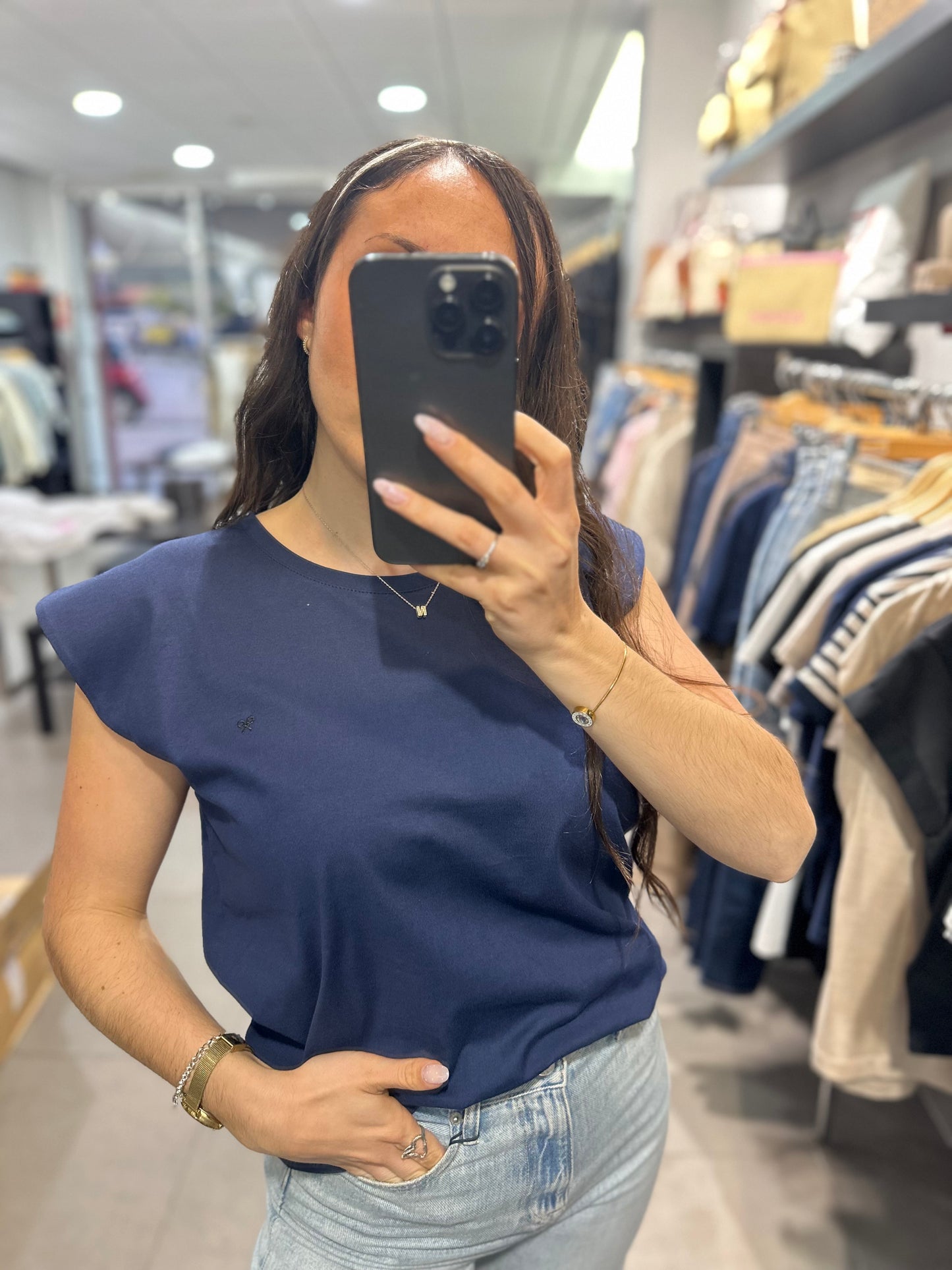 Camiseta Silbon azul Marina con hombrera