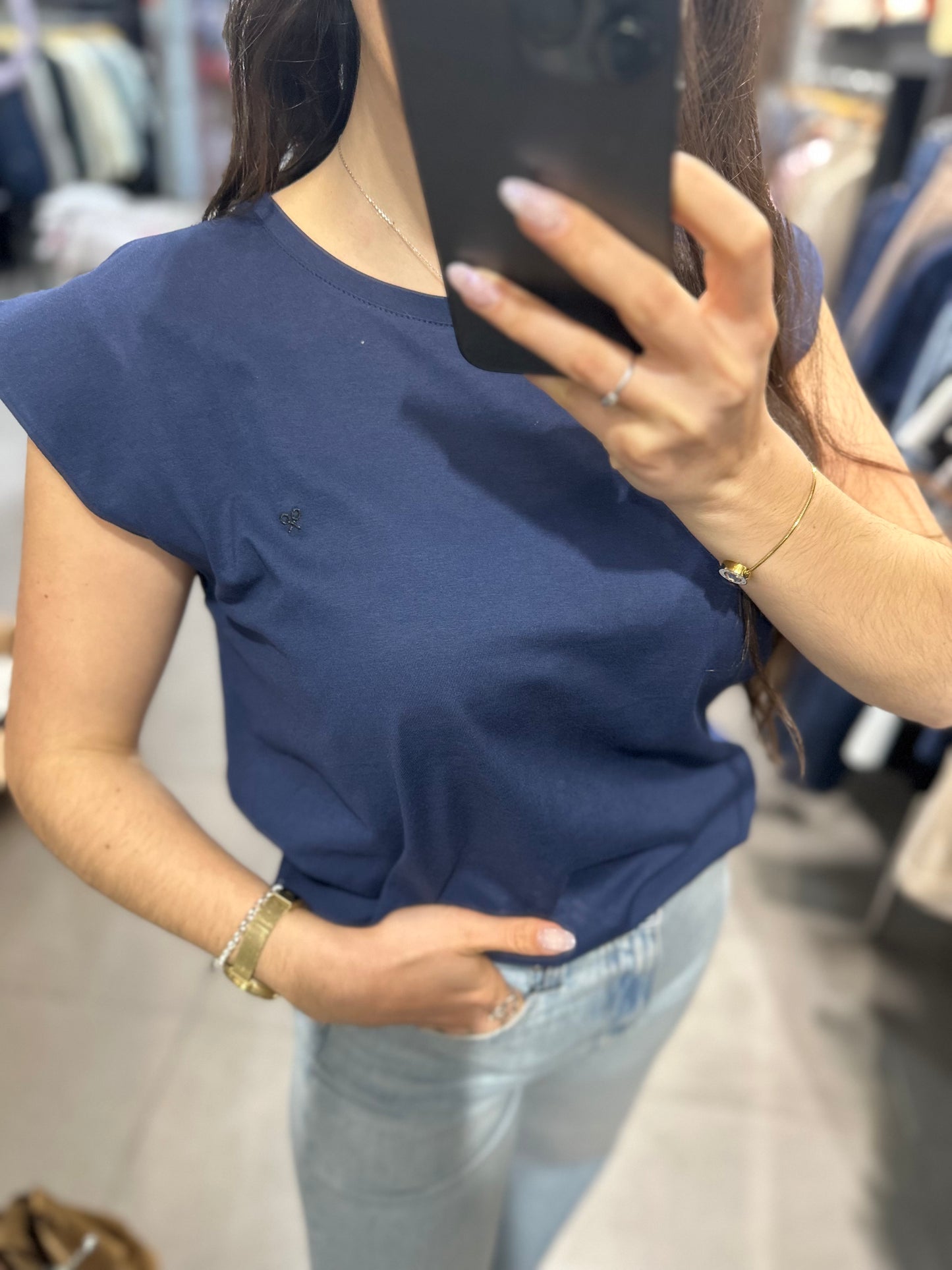 Camiseta Silbon azul Marina con hombrera