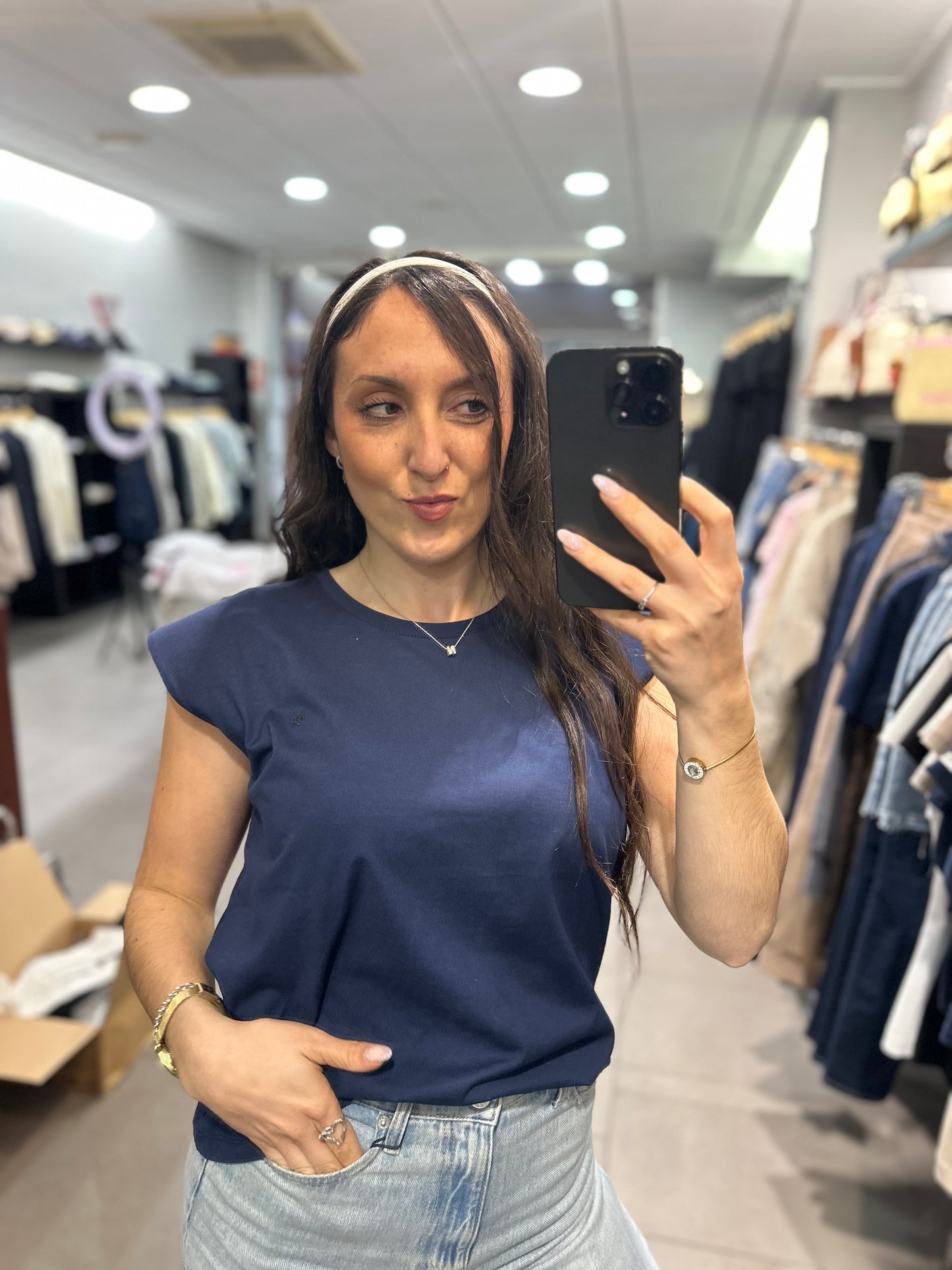 Camiseta Silbon azul Marina con hombrera