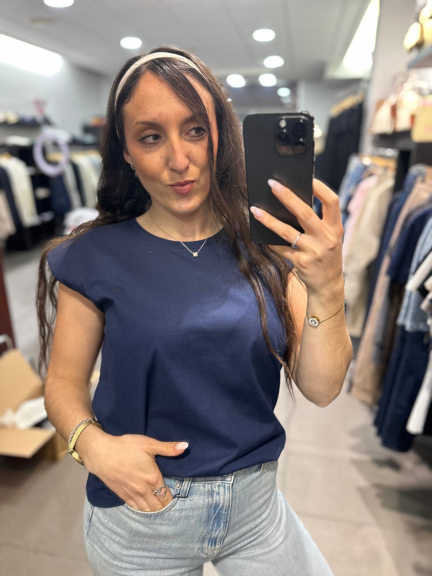 Camiseta Silbon azul Marina con hombrera