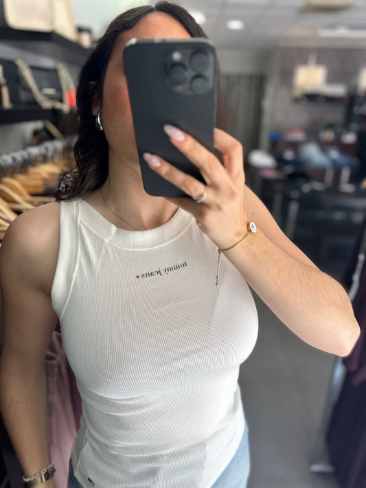 Camiseta Tommy tirantes canalé blanca logo nuevo estrella