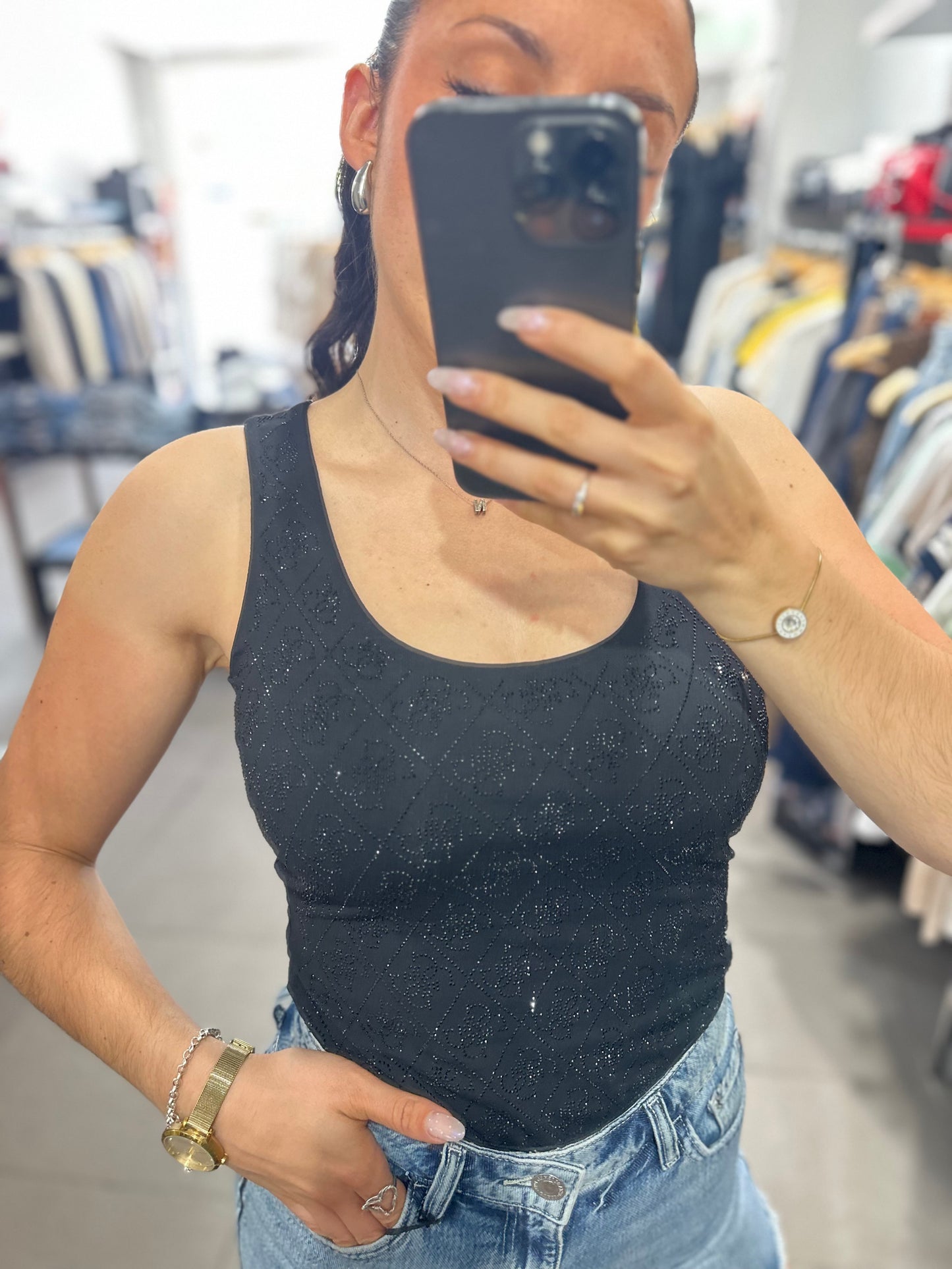Top Guess logo 4 g brillo negro