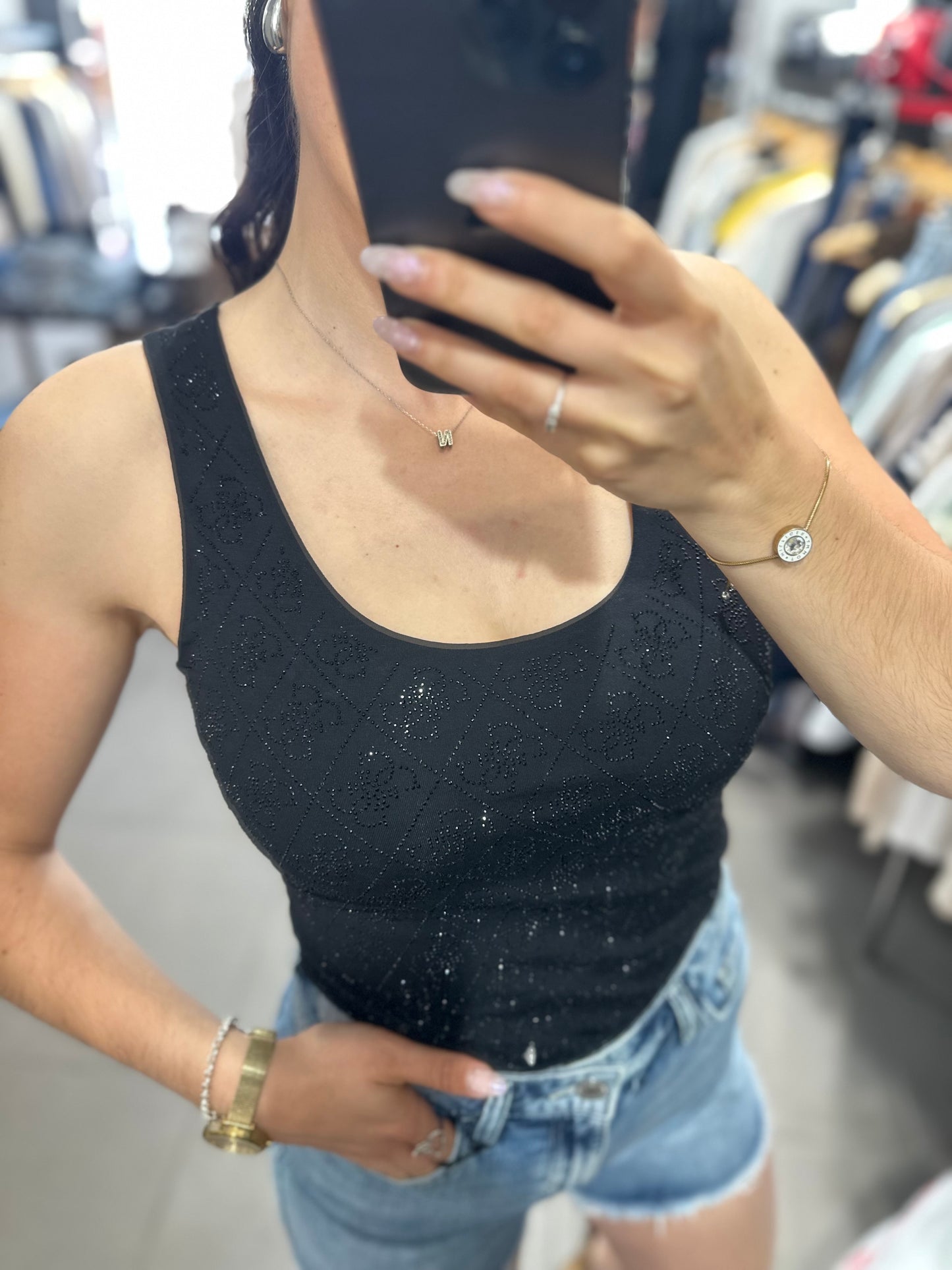 Top Guess logo 4 g brillo negro