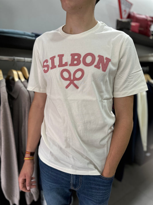CAMISETA SILBON BLANCA LOGO ROSA