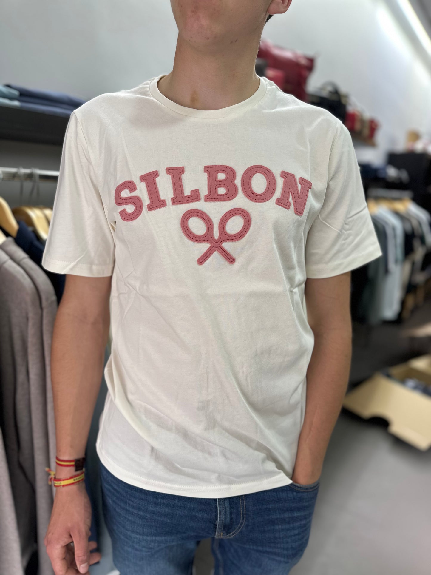 CAMISETA SILBON BLANCA LOGO ROSA
