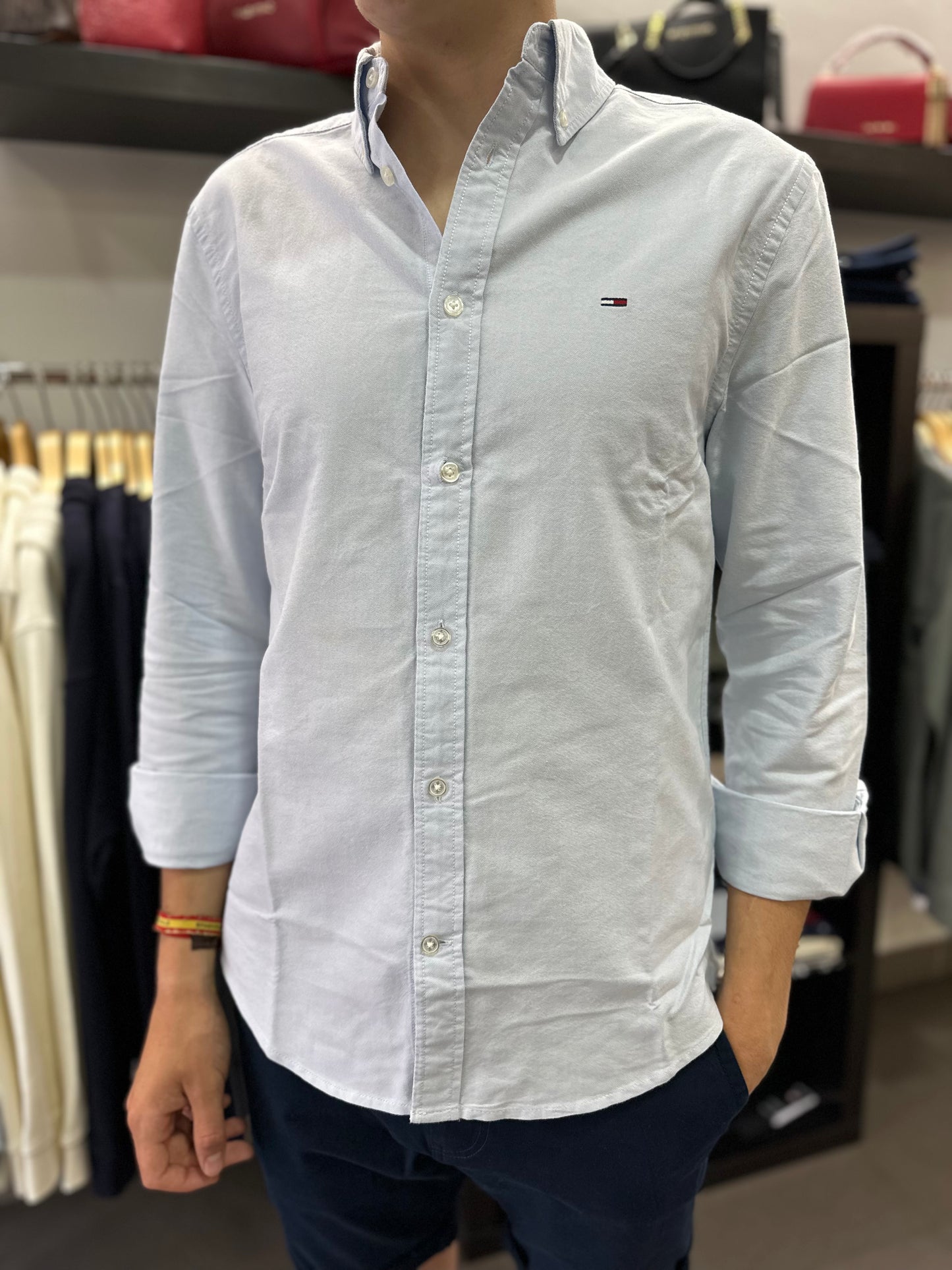 CAMISA TOMMY OXFORD CELESTE