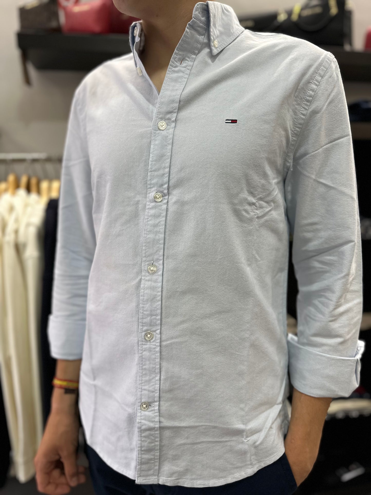 CAMISA TOMMY OXFORD CELESTE