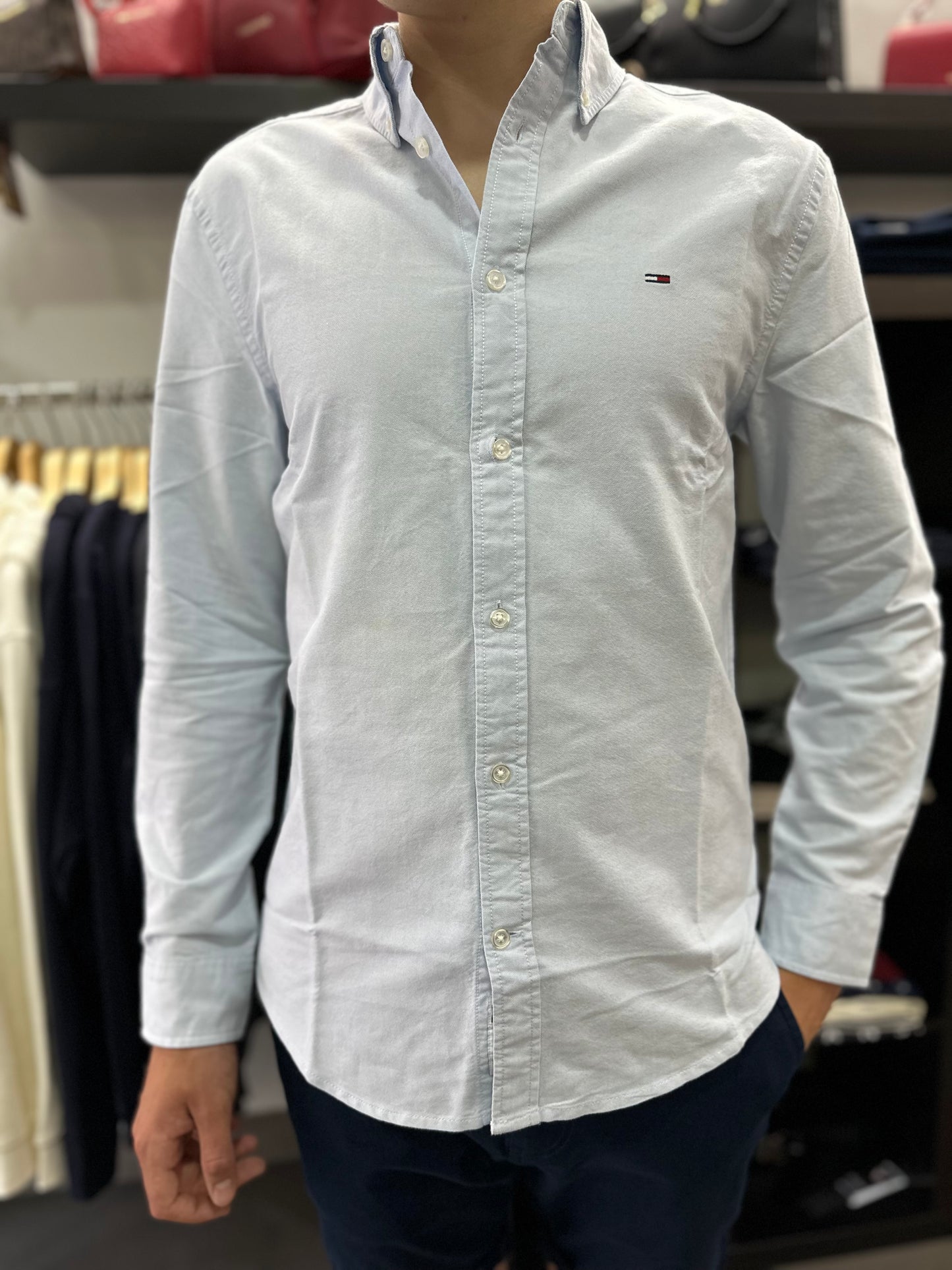 CAMISA TOMMY OXFORD CELESTE