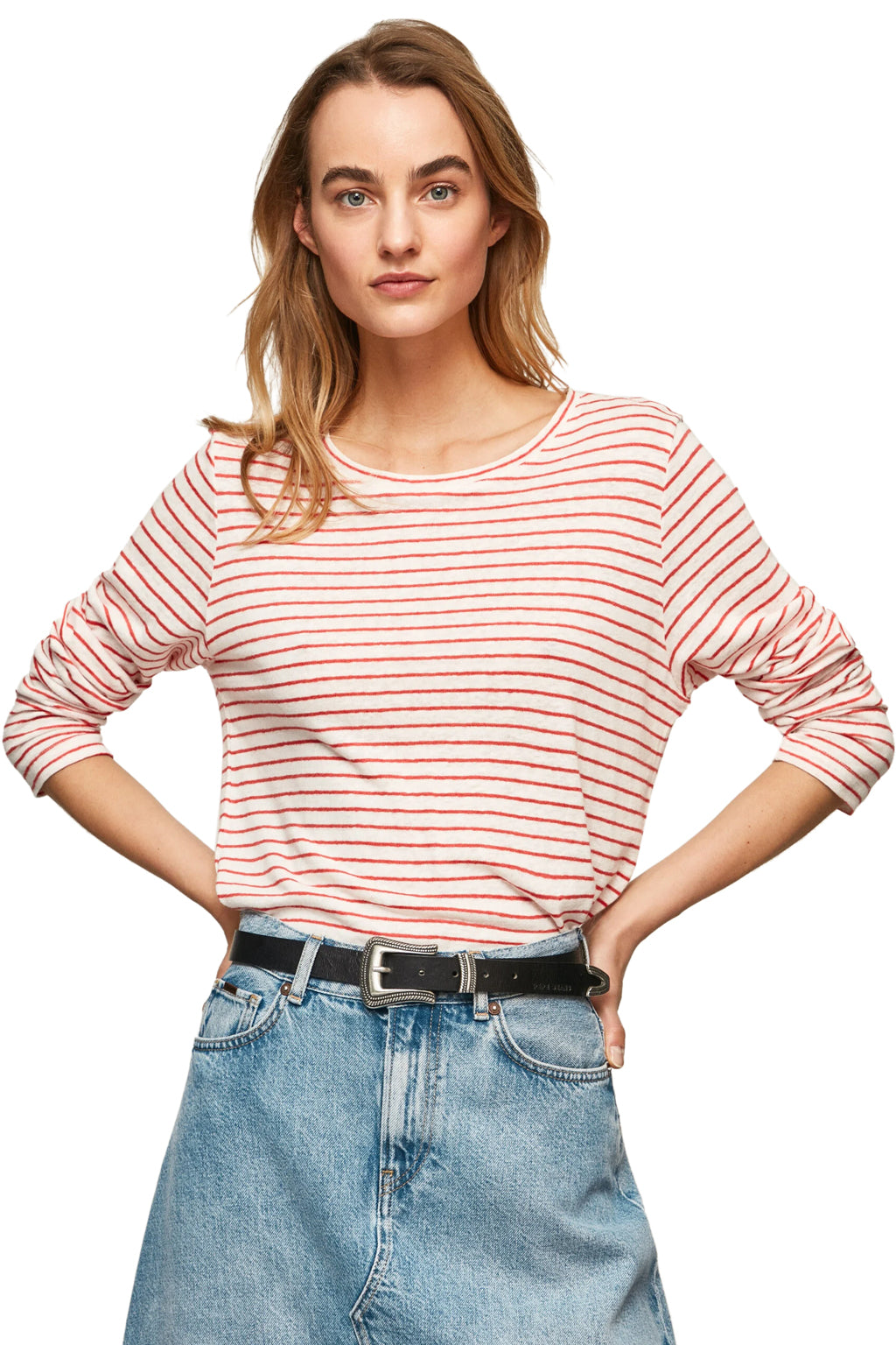 JERSEY PEPE JEANS LANA FINA RALLAS BLANCAS Y ROJAS MUJER