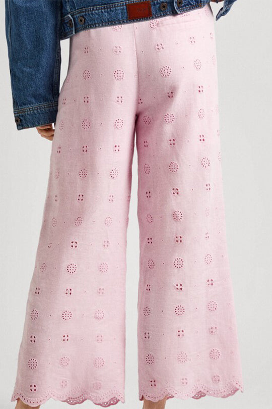 PANTALÓN PEPE JEANS CALADO PIERNA ANCHA ROSA MUJER