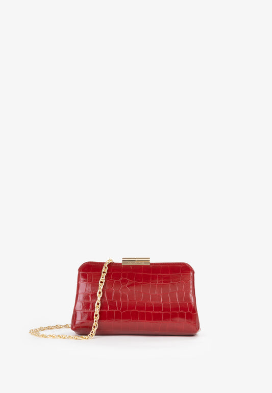 BOLSO VALENTINO GLACE CLATCH COCODRILO ROJO