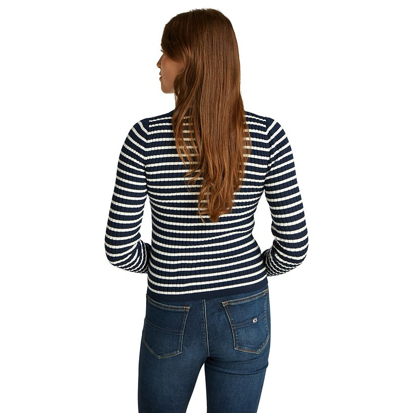 POLO TOMMY JEANS RAYAS AZUL MARINO Y BLANCO  MANGA LARGA MUJER