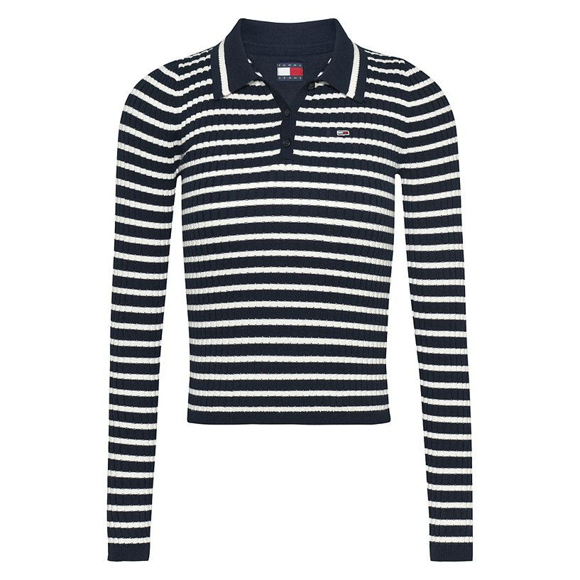 POLO TOMMY JEANS RAYAS AZUL MARINO Y BLANCO  MANGA LARGA MUJER