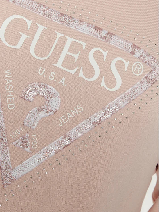 SUDADERA GUESS TRAINGULO EFECTO SERPIENTE CON BRILLANTES ROSA SIN CAPUCHA Y CUELLO REDONDO MUJER