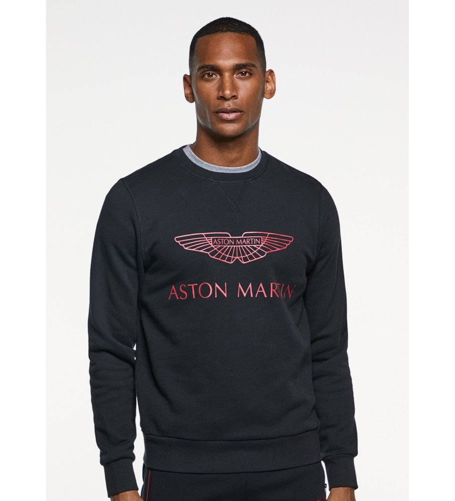 SUDADERA HACKETT NEGRA CON LOGO ASTON MARTIN ROJO HOMBRE