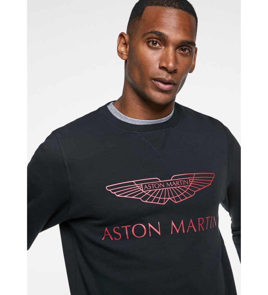 SUDADERA HACKETT NEGRA CON LOGO ASTON MARTIN ROJO HOMBRE