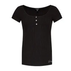 CAMISETA GUESS MANGA CORTA NEGRA DETALLE BOTONES MUJER