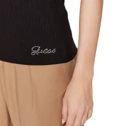 CAMISETA GUESS MANGA CORTA NEGRA DETALLE BOTONES MUJER