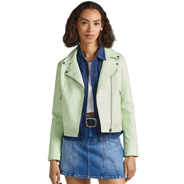 CHAQUETA BIKER PEPE JEANS BLEACH GREEN MUJER