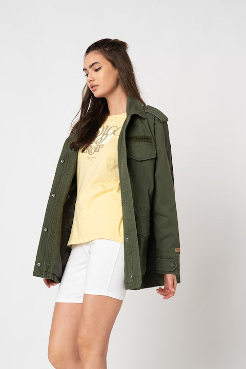 CHAQUETA PEPE JEANS VERDE MILITAR CON CREMALLETA Y ABOTONADA