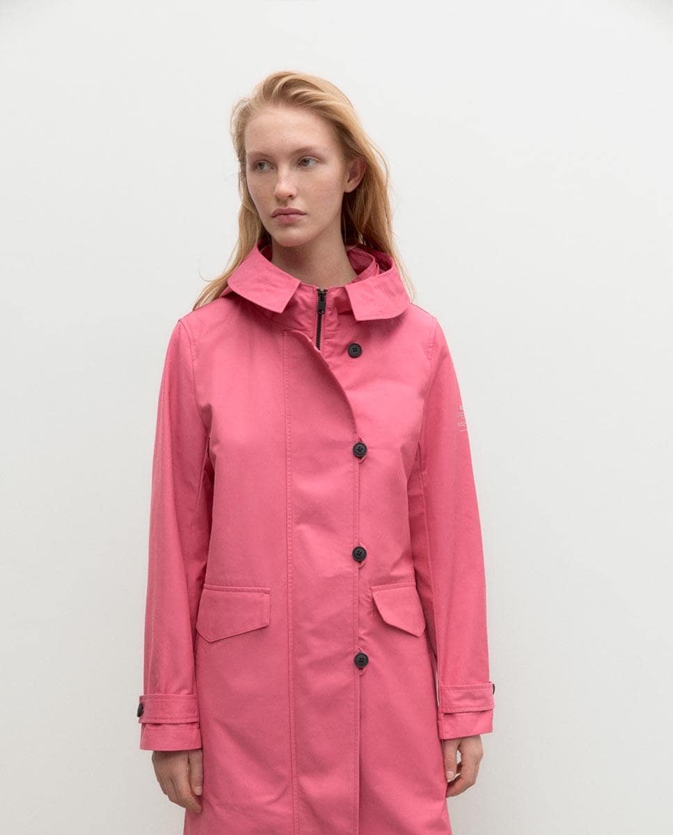 GABARDINA ECOALF ROSA ABOTONADA CON CAPUCHA MUJER