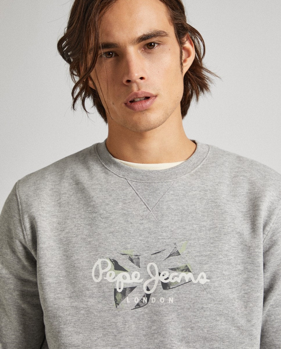 SUDADERA PEPE JEANS GRIS LOGO BANDERA HOMBRE