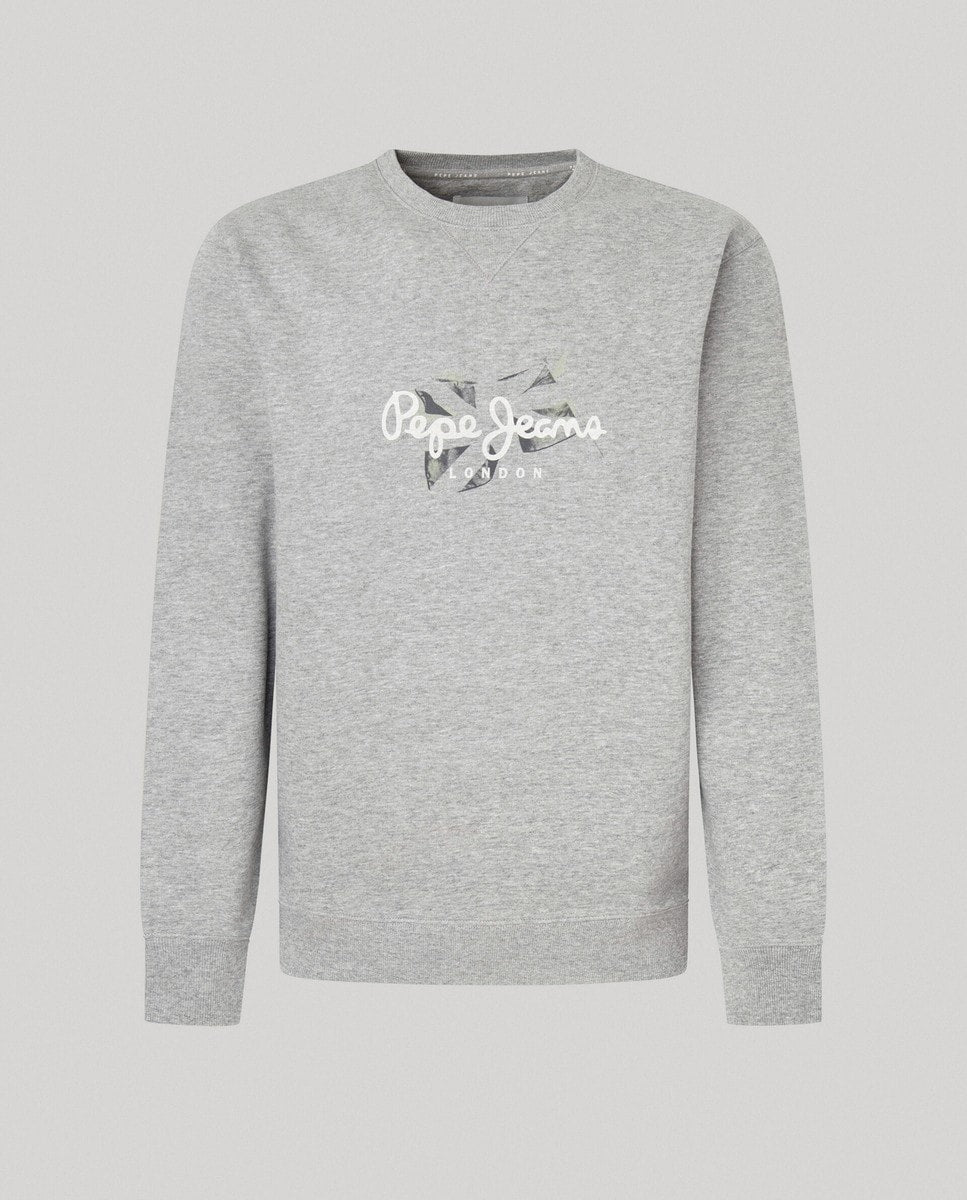 SUDADERA PEPE JEANS GRIS LOGO BANDERA HOMBRE